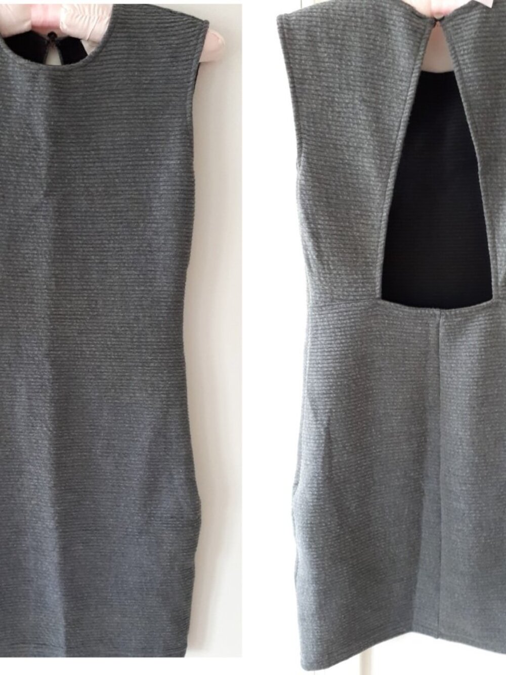 Jersey Gray Fitted Dress with Peek-A-Boo Open Back Size S